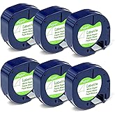 Replacement for DYMO LetraTag Refills White Paper Label Tape 91330 10697 DYMO Letra Tag Label Maker Refill 12mm x 4m 1/2'' x 13' with LetraTag 200B LT 100H 100T Plus QX50 2000 Labeler, 6-Pack