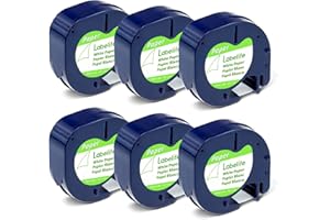 LABELIFE Replace for DYMO Label Maker Refills LetraTag White Paper 91330 10697 LT Refill Tape for DYMO Letra Tag LT 100H LT-100T Plus 200B QX50 Labeler, 12mm x 4m 1/2'' x 13', 6-Pack