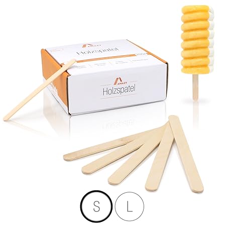 Amazy Holzspatel (200 Stück) – Naturbelassene Holzstäbchen ideal für EIS am Stiel, Waxing und Basteln (Klein | 114 x 10 mm)