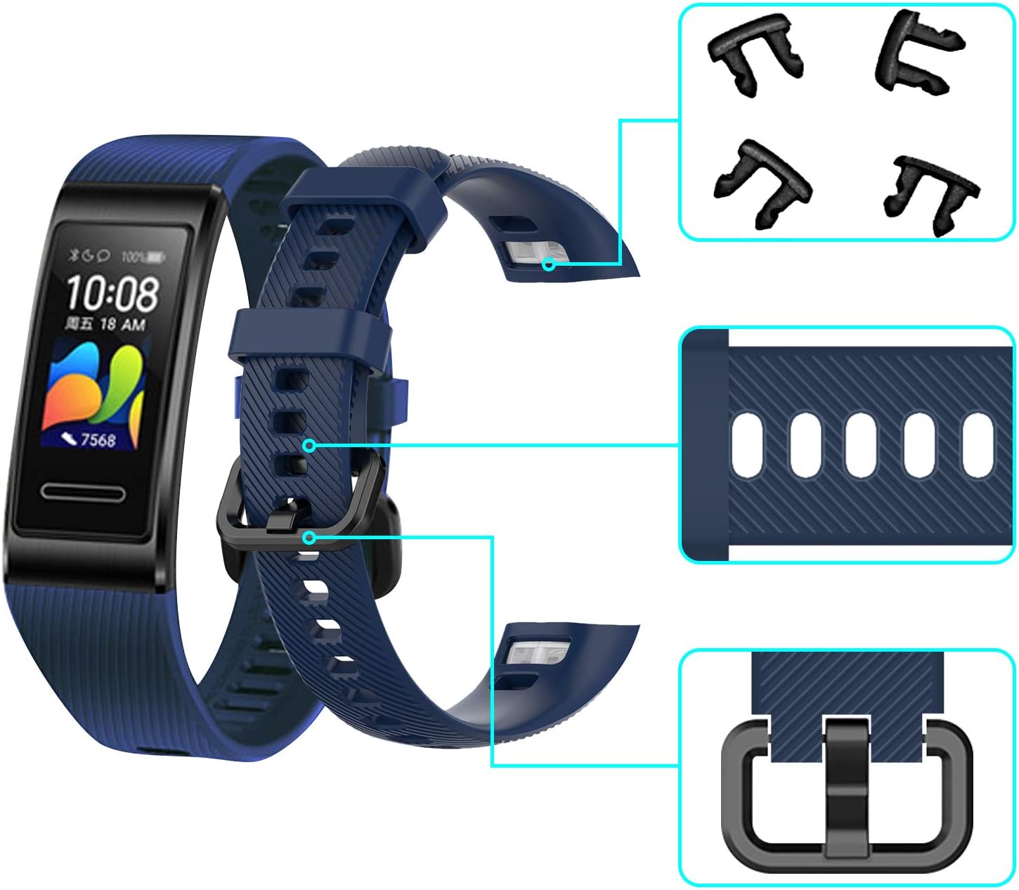 teyiwei Dark Blue Silicone Wrist Strap Compatible for Band 3 Pro Replacement Watch Band Bracelet Compatible with Band 4 Pro - Image 3