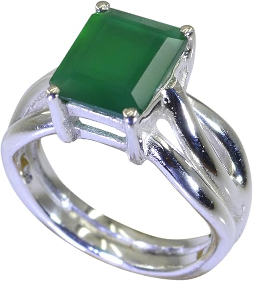 55carat Natural Green Onyx Ring Men Emerald Cut Prong Style Handmade Sterling Silver Size 5 6 7 8 9 10 11 12 Amazon Com