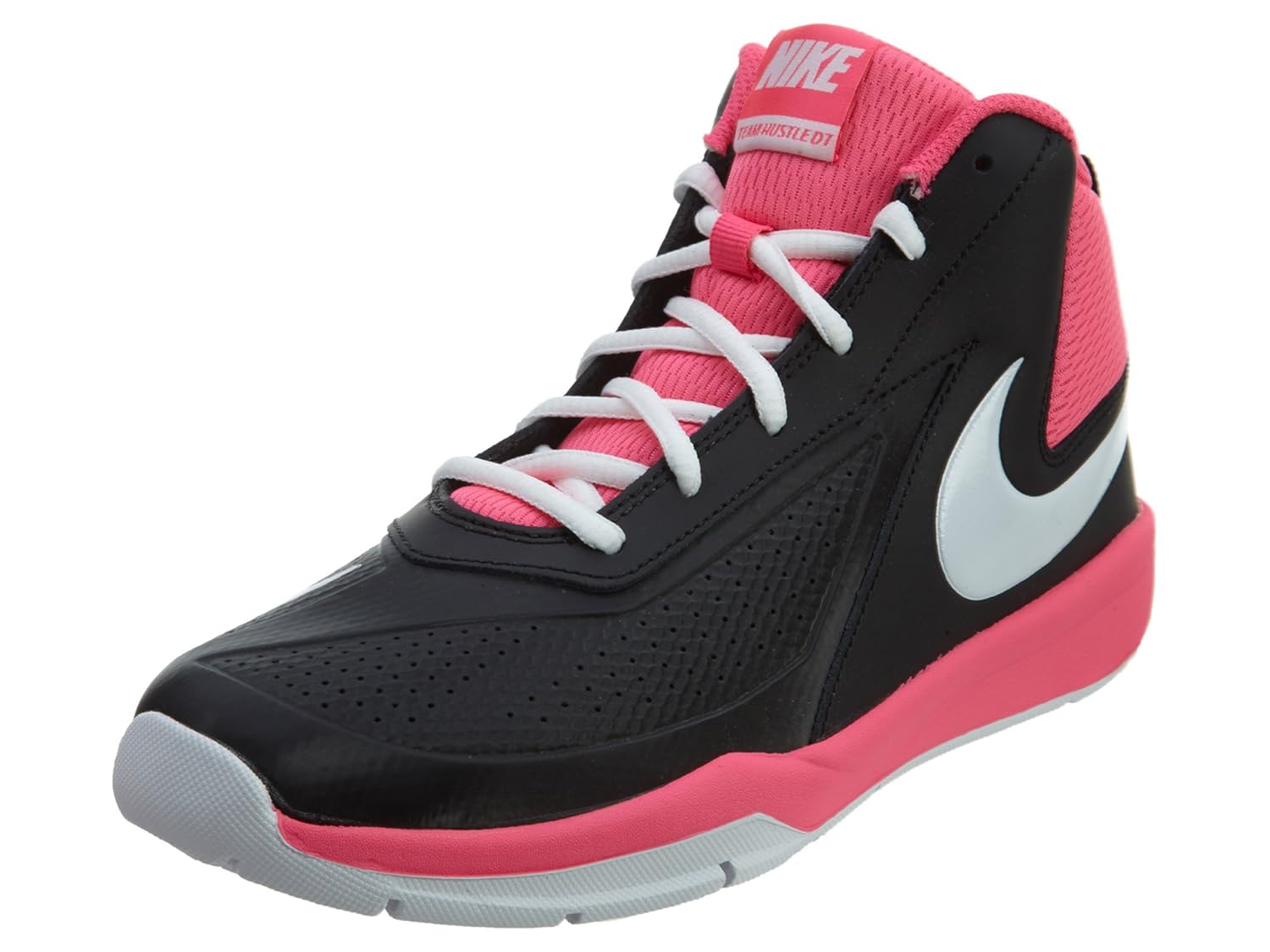 Nike Kids Team Hustle D 7 GS Basketball Shoe Black/White/Hyper Pink 4.5