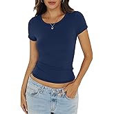 EasyGala Womens Double Lined Short Sleeve Tops Basic Crew Neck Fitted Shirts Y2k Going Out Tops Summer Clothes 2026