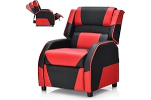 SNUGWAY Racer Larger Kids Gaming Chair Leather Recliner Sofa Children Ages 3-12, BlackRed