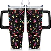 Kearscupra 40oz Music Teacher Gifts Tumbler with Handle and Straw, Musical Note Insulated Stainless Steel Cup, Travel Coffee Mug Water Bottle, Appreciation Birthday Gifts for Women Men