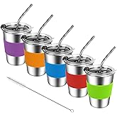 ShineMe Kids Stainless Steel Cups, Kids Metal Drinking Glasses with Lids, Stainless Steel Straws and Sleeves, 12oz Reusable Water Tumbler for Children and Adults, Apply to Indoor and Outdoor