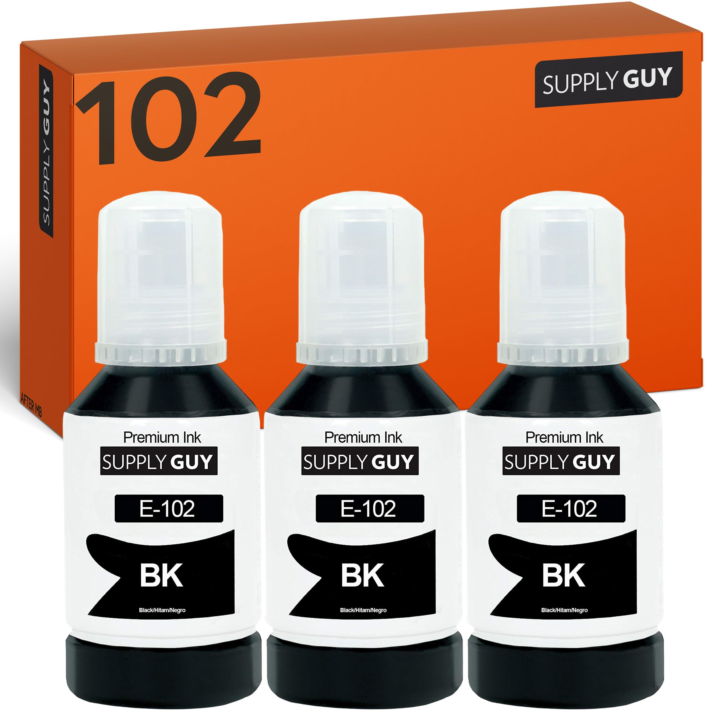 Supply Guy ink Pigment Black compatible with Epson 102 for EcoTank ET-4850 ET-2850 ET-2856 ET-3850 ET-4856 ET-15000 (3 Ink Bottles 3x127ml Printer)