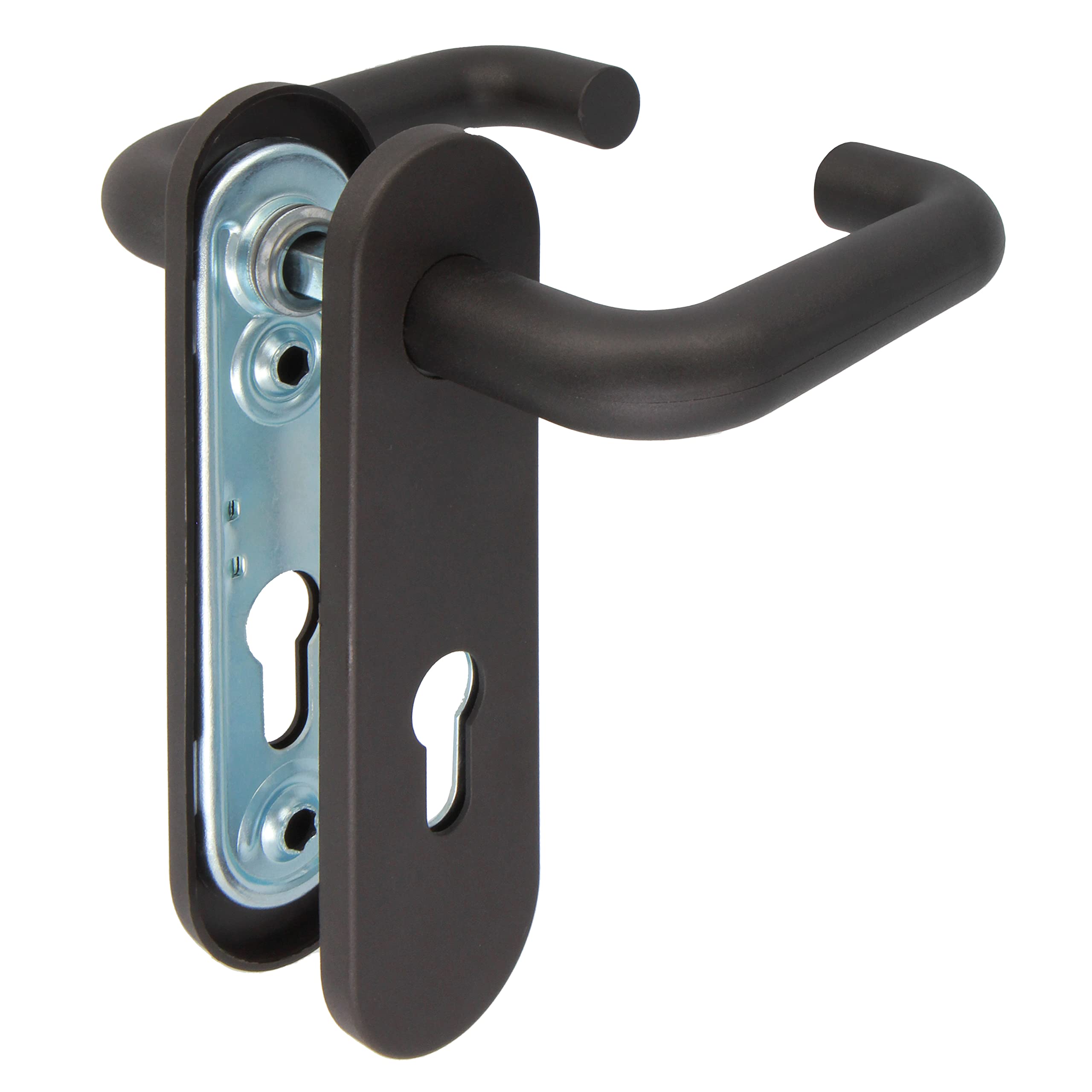 Amig – Door Handles with Backplate and Keyhole – Black Door Handle for Lock, Heavy-Duty Use, Fire Doors, Garage or Storage Room – Plate 172 x 46 mm – 9 mm Spindle – Steel with Polypropylene — image 1