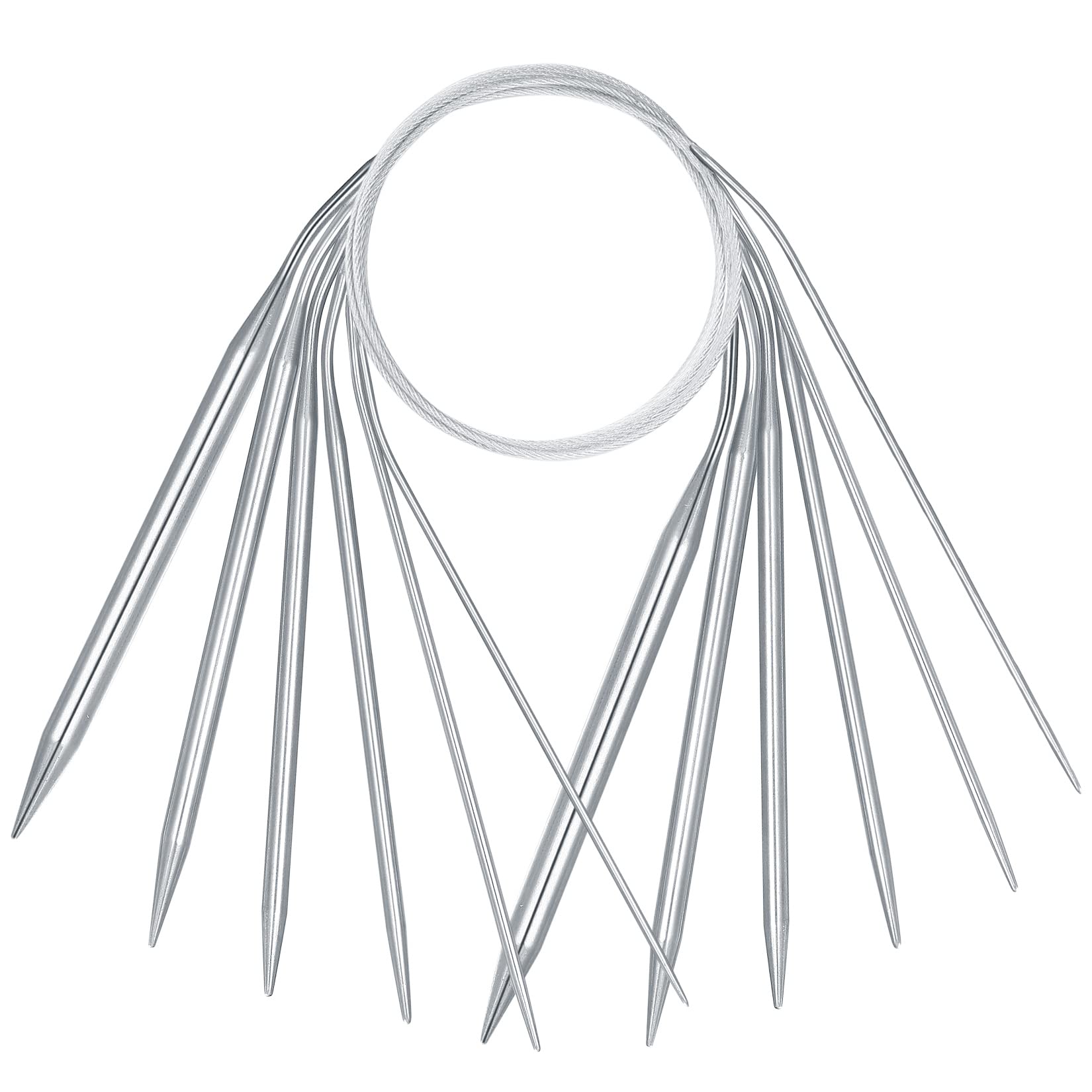 Stainless Steel Fixed Circular Knitting Pins with Flexible Cable - 6 x 80cm Long Round Knitting Needles for Large Projects - 2/3/4/5/6/8mm