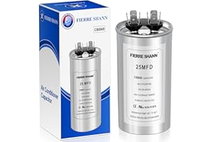 FIERRE SHANN 25 uF/MFD Capacitor for AC, 370 or 440 VAC CBB65 Dual Run Round Capacitors for AC Motor Run, Fan Start, Condenser Straight Cool, Heat Pump, Air Conditioner, and Pool Pump