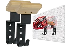 Nuvograin 2-Pack Helmet Holder Wall Mount, Helmet Hanger,Motorcycle Gear Rack with 2 Key Hooks, Constructed with Solid Wood & Strong Steel for Bike Tactical Gear Baseball Football Skiing Helmet