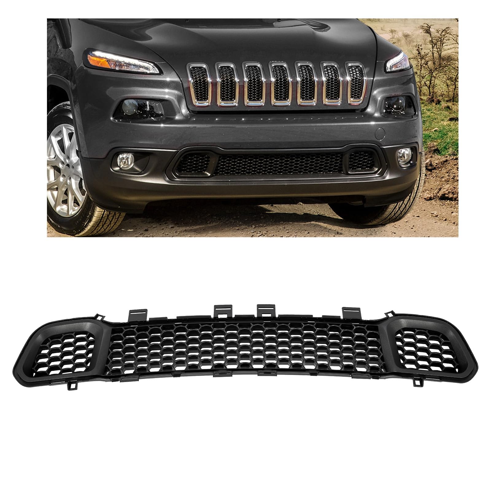 KUAFU Front Lower Grill for 2014-2018 Jeep Cherokee | Direct Replacement 68203216AA | Black Bumper Grille