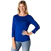 Cable & Gauge Women's Button Sleeve Round Hem Sweater - Soft Boat Neck Design, Chic & Casual, Versatile Everyday Top