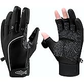 Riverruns Flexible Fishing Gloves Fleece Lining Windproof Ice Fishing Gloves Water-Repellent Touchscreen 3 Cut Fingers