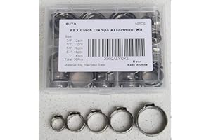 IEUYO Heavy Duty PEX Pinch Clamps PEX Cinch Clamps Rings Assortment Kit Single Ear Hose Clamps Clips for Securing Pipe Hoses 3/8" 1/2" 5/8" 3/4" 1" 5Sizes/50pcs