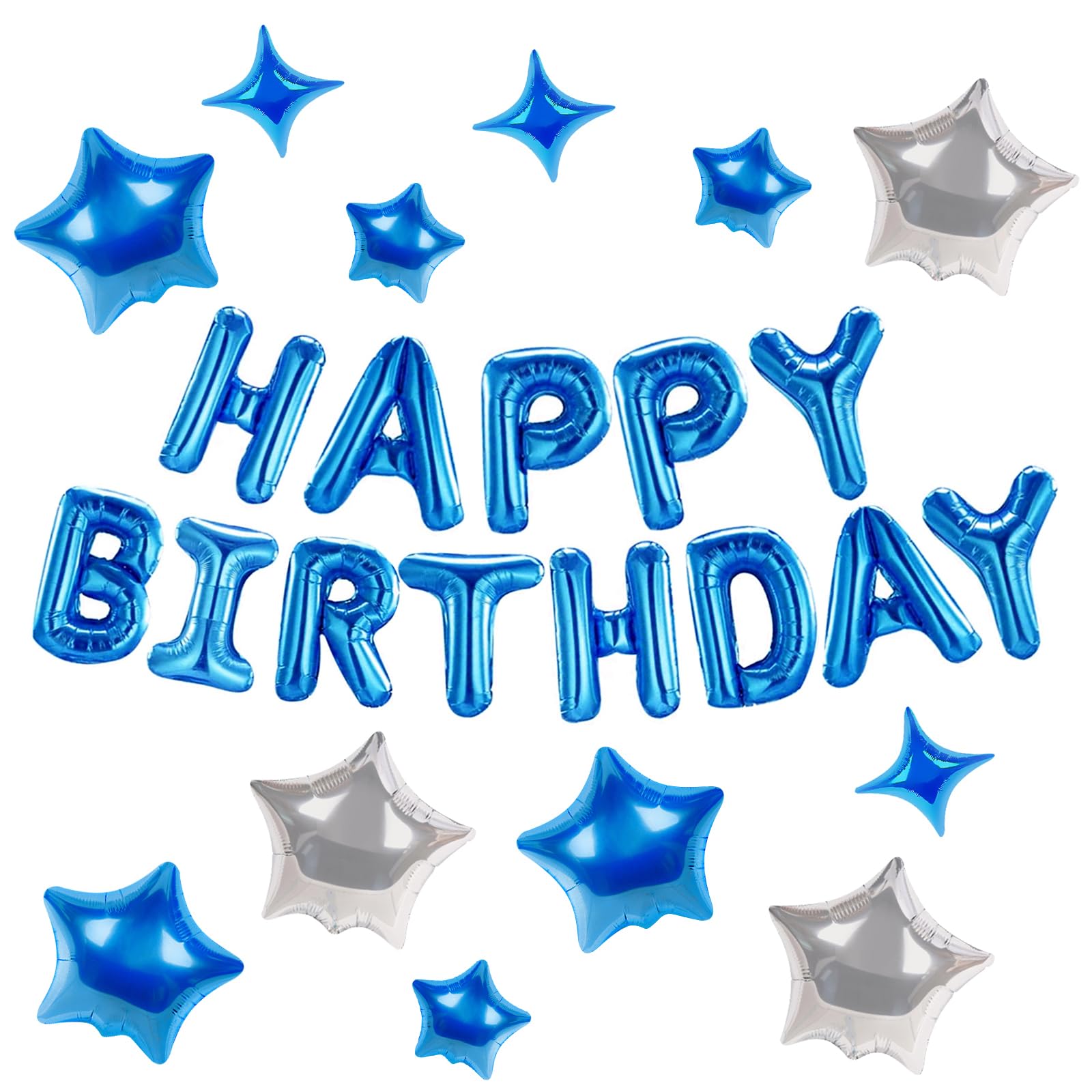 Photo 1 of CANREVEL Happy Birthday Banner 13pcs 16 Inch Mylar Foil Letters with 12pcs Star Balloons Birthday Party Decorations for Kids and Adults - 3D Blue