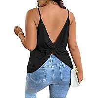 SOLY HUX Women's Y2k Lace Trim Open Tie Front Tank Top V Neck