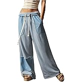 SHENHE Women's Baggy Sweatpants Wide Leg Patchwork Pants Low Rise Boho Flowy Sweatpants