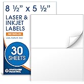 8.5" X 5.5" Printable Half-Sheet Shipping Labels for Inkjet and Laser Printers - 30 Sheets, 60 Custom Stickers for Mailing, Packages, and Address Labels - Spartan Industrial Template R025