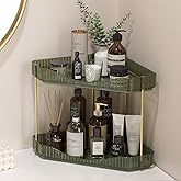 Lifewit 2-Tier Corner Bathroom Counter Organizer, Plastic Makeup Skincare Organizers Storage Countertop, Large Sink Cosmetic Perfume Shelf for Bedroom, Dresser, Kitchen, Vanity, Green, 25 cm/10inch(H)