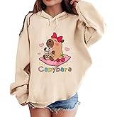 Pairxily Cute Capybara Graphic Hoodies for Teen Girls Kawaii Cartoon Printed Hoodie Anime Hooded Sweatshirt Fleece Pullover