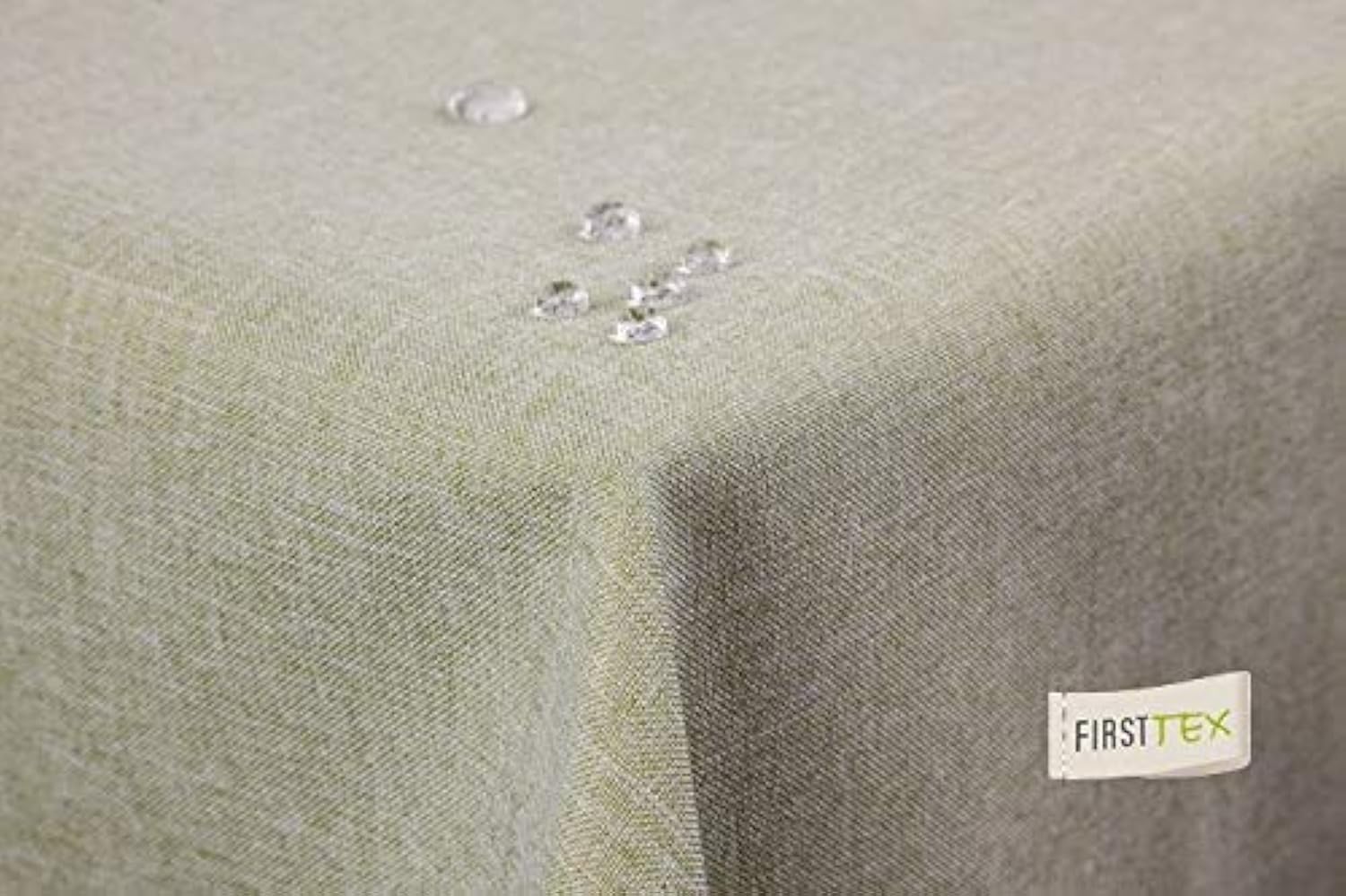 First-Tex Tablecloth Linen Look Lotus Effect Washable with Straight Hem Edge 130 x 220 cm Oval in Light Green