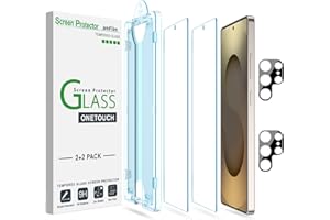amFilm Auto-Alignment OneTouch for Samsung Galaxy S25 Ultra 6.9" Screen Protector + Camera Lens Protector, Tempered Glass, 30 seconds Installation, Bubble Free, Case Friendly, Anti-Scratch [2+2 Pack]
