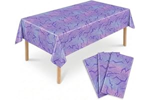 CHICMOSS 3 Pack Pink Holographic Party Tablecloths, Disposable Plastic Table Covers 54 x 108 Inch, Neon Glow Tablecloth for B