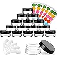 50 Pack 3 Gram Sample Containers with Lids, Small Plastic Cosmetic Jars, Makeup Travel Container Jar for Cream, Bead, Eye Shadow, Jewelry, Lotions, Powders, Glitters Lip Gloss with Labels,Spatulas