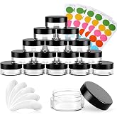 Eternal Moment 50 Pack 3G Sample Containers with Lids Cosmetic Small Jars | Makeup Travel Jars for Cream, Bead, Eye Shadow, Jewelry, Lotions, Powders, Glitters Lip Gloss with Labels,Spatulas (Black)