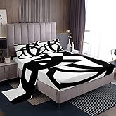 jejeloiu Stripe Line Sheet Set King Size Kids Geometric Sheets with Deep Pocket Fitted Sheet for Boys Girls Teens Black and White Bed Sheets Set Breathable Abstract Bedding Room Decor Modern Art