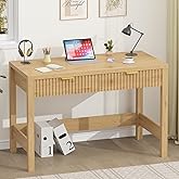 YOMILUVE Fluted Computer Desk with 2 Drawers, 39 Inch Small Computer Desk with Storage, Compact Writing Study Desk for Small 