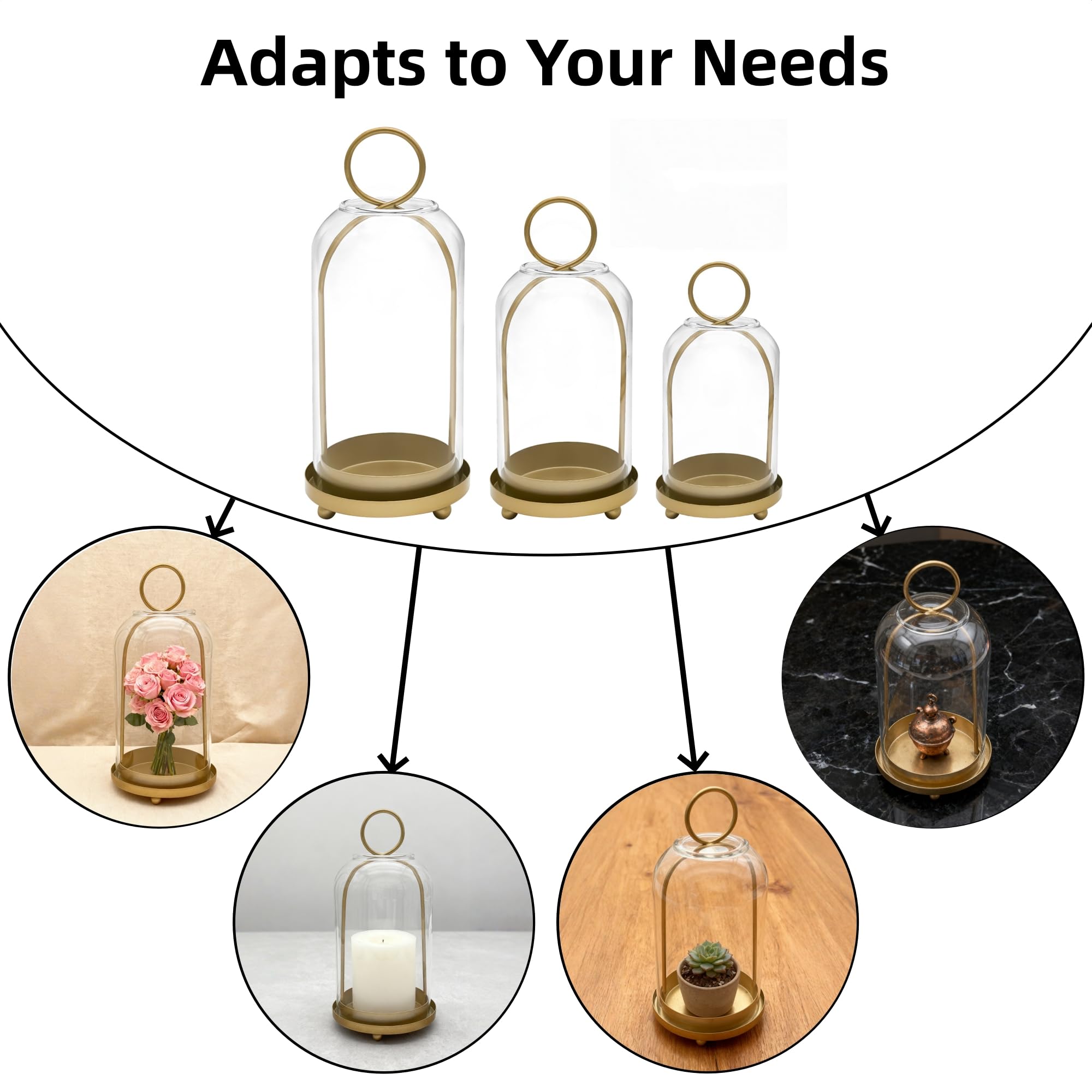 3 Pack Metal Candle Holders with Glass Dome, 5.5