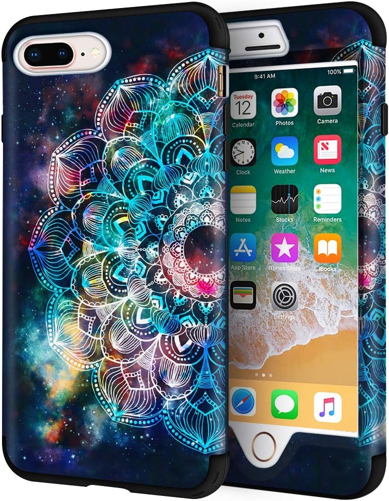 LOEV iPhone 8 Plus Case, iPhone 7 Plus Case, Heavy Duty Shockproof Full Body Defender Case Hybrid Protective Hard PC & Anti-Scratch Silicone Rubber Cover for Apple iPhone 8 Plus/7 Plus, Mandala