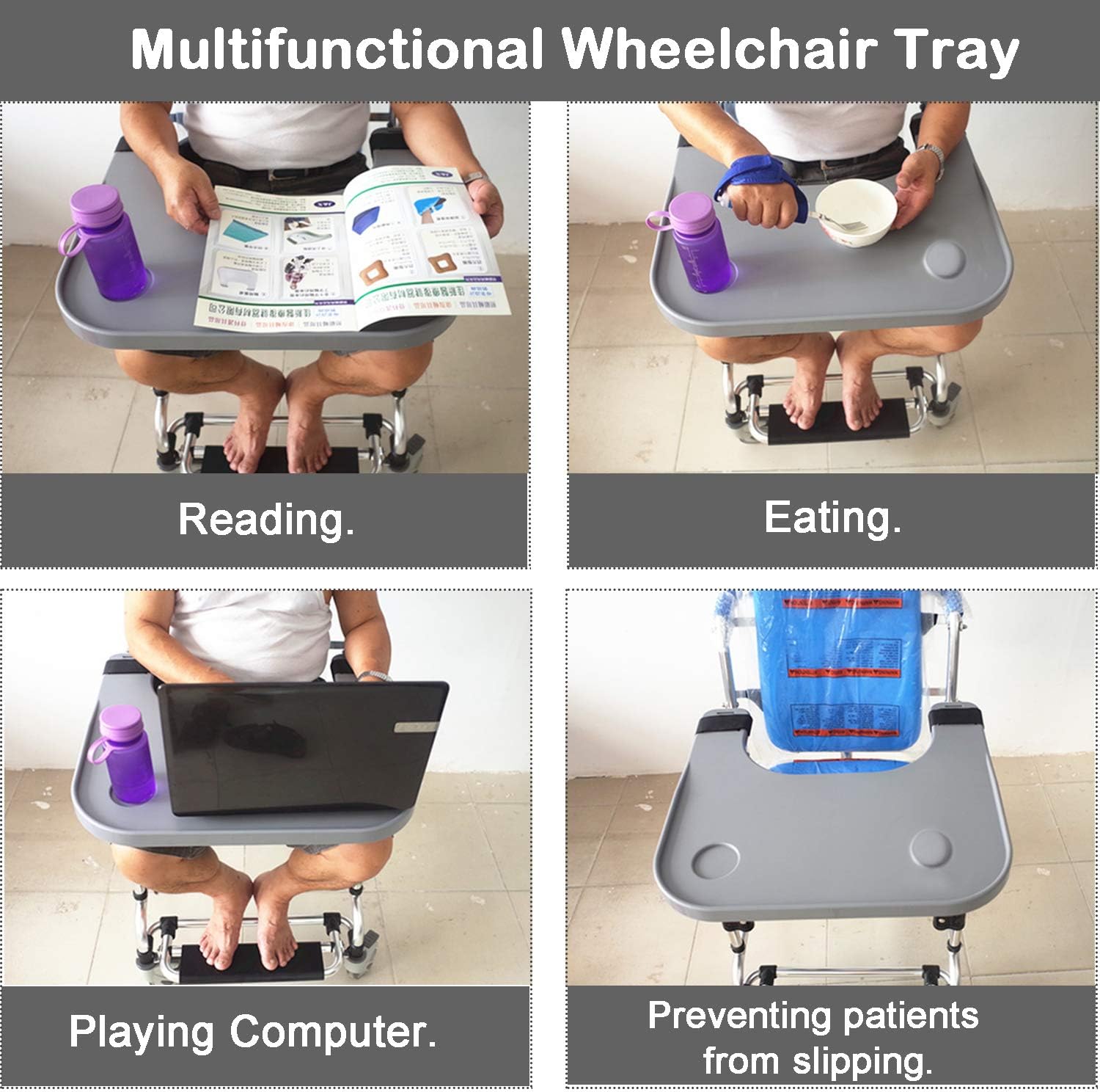 Wheelchair Tray Table with Cup Holder, Removable Wheelchair Lap Tray, Medical Portable Wheelchair Desk Accessories for Eating, Reading, Resting: Health & Personal Care