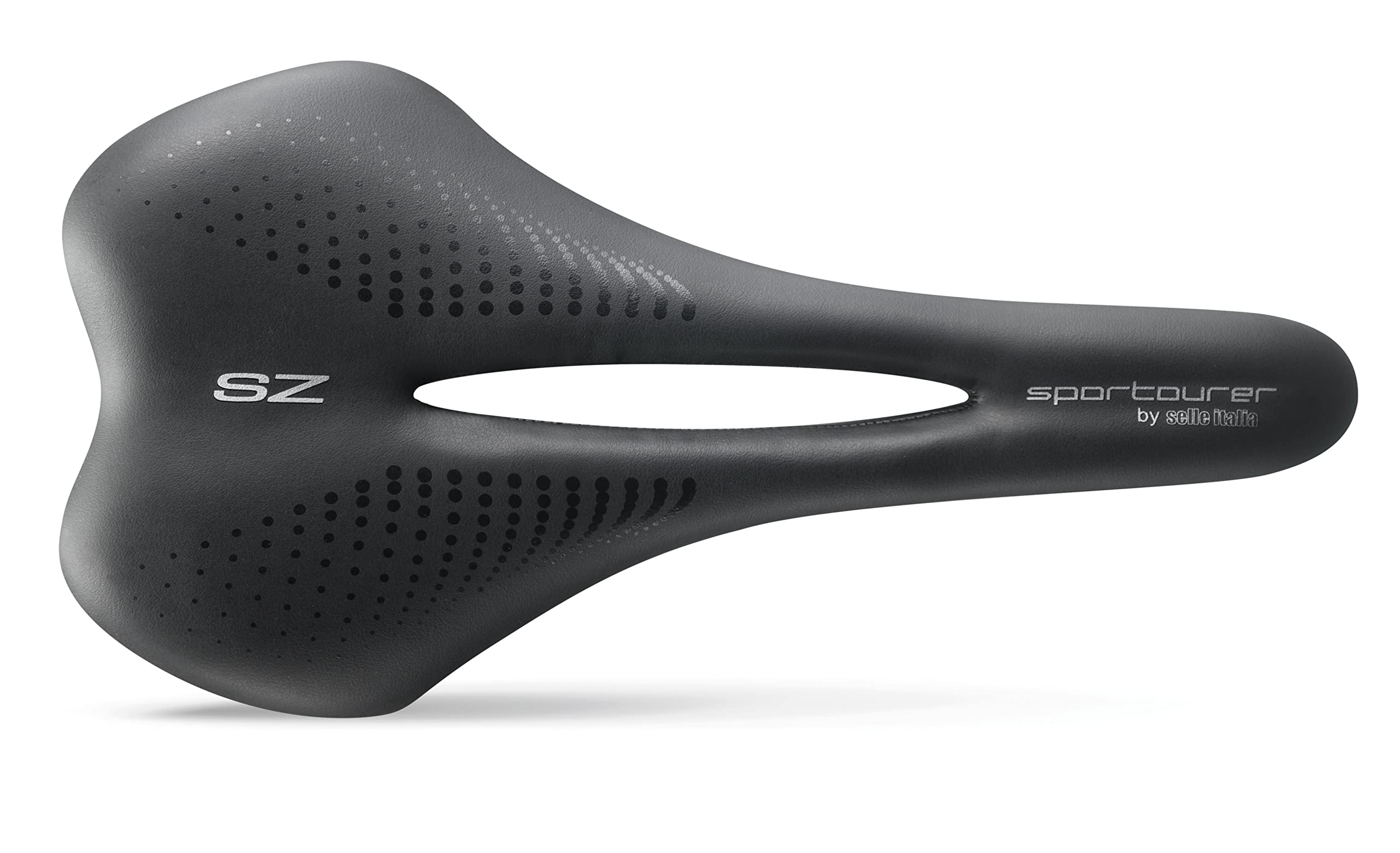 Sportourer by Selle Italia - SZ Flow, Soft Bicycle Saddle with a Wide Back Seat, Water Resistant and Suitable for All Types of Bikes - Black, One Size