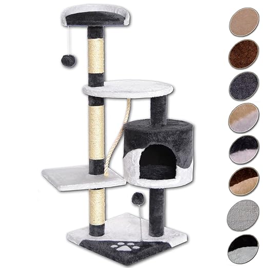 title=Dibea Albero Tira Graffi Giocattolo Gatti, Grigio/Bianco- 112 cm