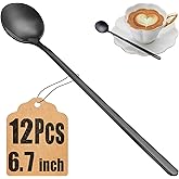 12 Pcs Teaspoons Set, 6.7 Inch Black Tea Spoons Long Handle, Black Small Teaspoons, Food Grade Stainless Steel Spoons, Long Spoon for Stirring, Metal Espresso Spoon