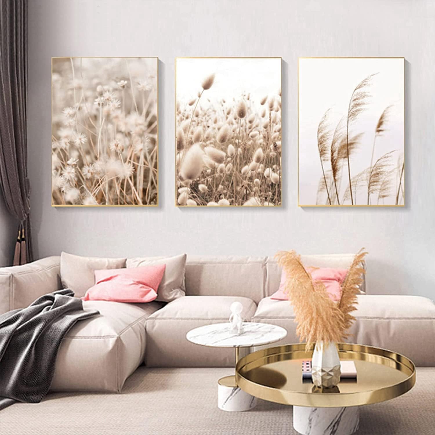 LPFNSF Beige Home Decoration Poster, Modern Reed Plant Decoration Landscape Painting, Bedroom, Living Room, Office Background Wall Decoration Poster, Frameless. (Style 8, 50x70cm*3)