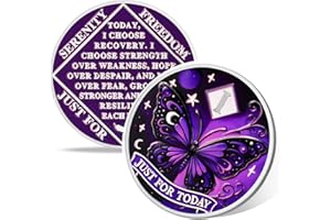 VITALWAY Moonlit Butterfly of Hope 1 Year Sobriety Coin, Affirmation AA Chips, Addiction Recovery One Year Sober Coins, Celebrating Recovery Anniversary Token, NA AA Sobriety Gifts for Men Women