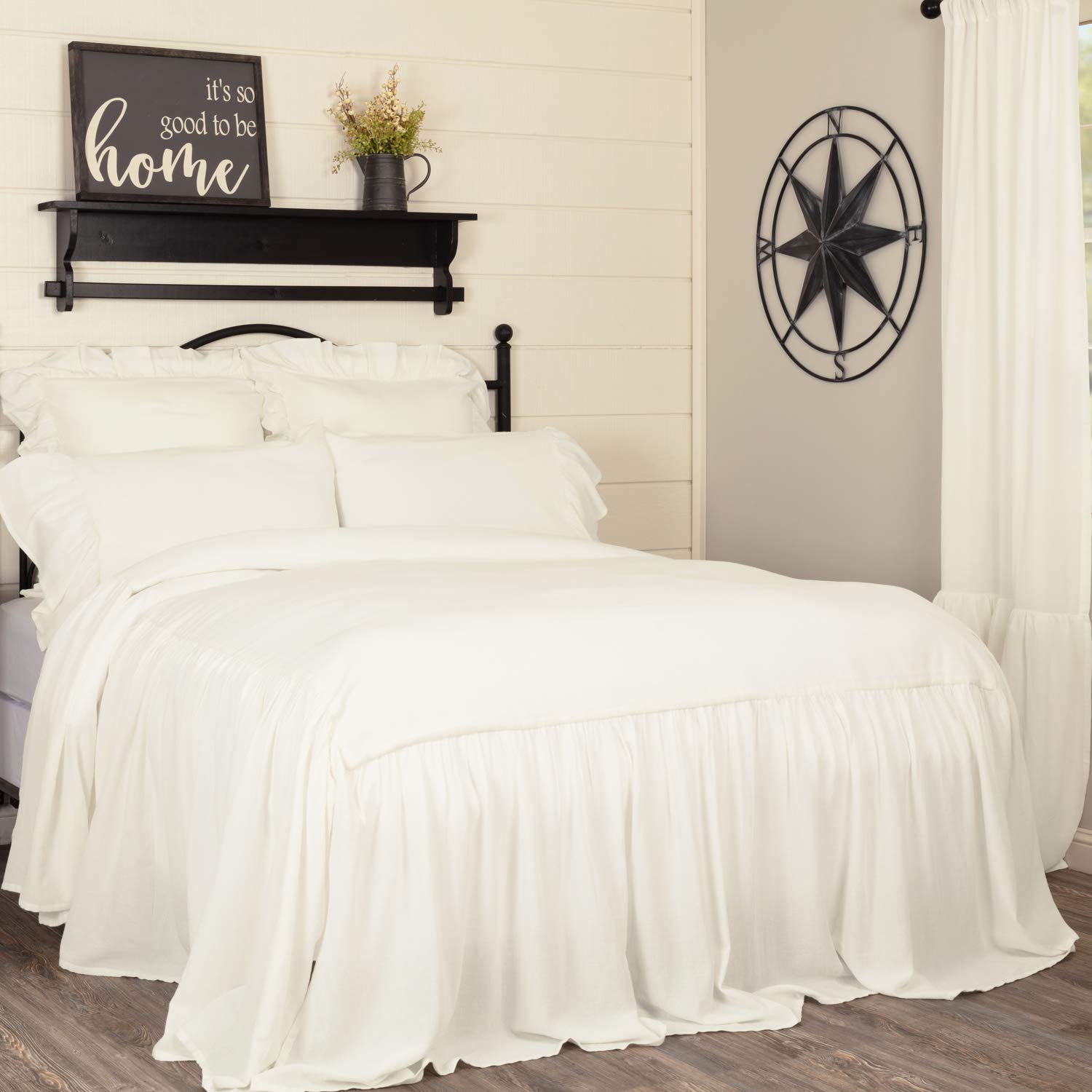 Piper Classics Annabelle Ruffled Bedspread, King Size, Skirted on 3 Sides, Antique Soft White, Lightweight, Farmhouse Style Bedding