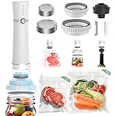 Innoworld 3-in-1 Vacuum Sealer for Food Compatible with Vacuum Bag, Mason Jar, Wine Bottle, Handheld Saver Compact Vacuum Sealer Machine with 14 Reusable Bags, 14 Mason Jar Lids, Wine Stopper