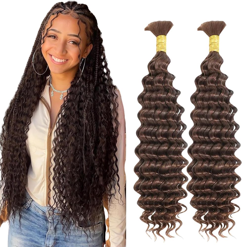 18inch Deep Wave Boho Braids Water Wave Bulk Braiding Hair Bundles For Bohemian Knotless Boho Braids Wet and Wave No Weft 180g (1 Pack—2 Bundles) Wavy Synthetic Hair Extensions (4#, 30INCH)