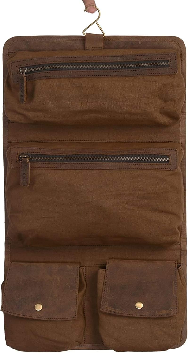 KOMALC Genuine Buffalo Leather Hanging Toiletry Bag Travel Dopp Kit … (Distressed Tan): Clothing
