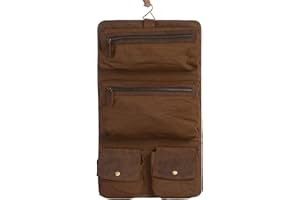 KomalC Premium Buffalo Leather Hanging Toiletry Bag Travel Dopp Kit
