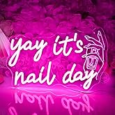 Planzo Yay It’s Nail Day Neon Sign Nail Tech Spa Salon Studio Beauty Business Stores Logo Barber Shops LED Wall Sign Girl Bedroom Neon Light Wall Decor Lady Birthday Christmas Gift 5V USB 15.75" Pink