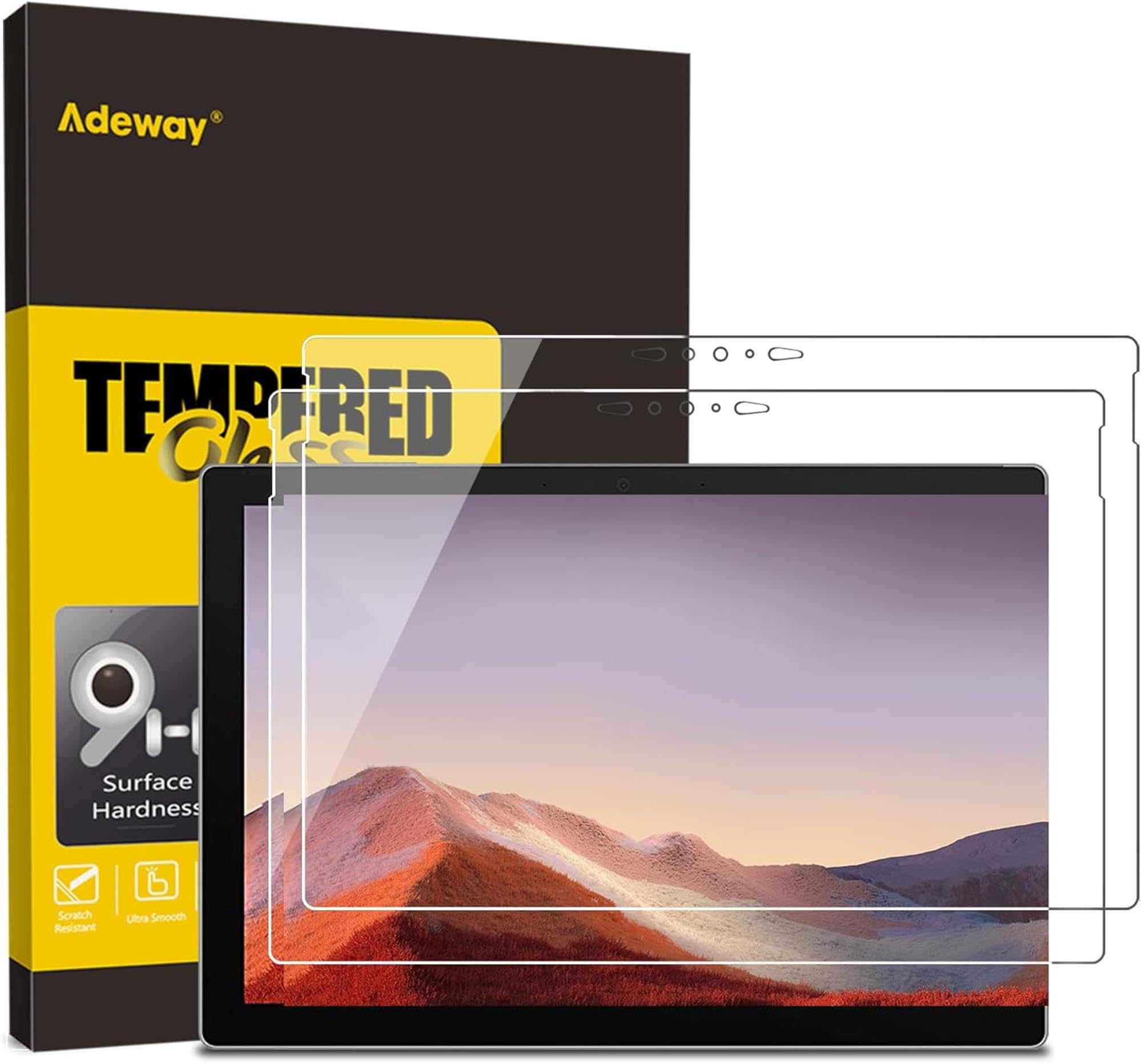 Adeway [2 Pack] Microsoft Surface Pro 7/Surface Pro 7 Plus Screen Protector, Tempered Glass/Ultra Sensitive (1904/1866 Model)