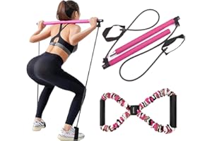 Pilates Bar Kit with Resistance Band,LADER Portable Toning Bar Yoga Pilates Equipment Exercise Stick 8 Shape Body Shaping Resime Bar - 25 pounds (Pink)