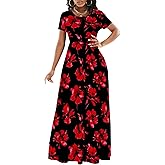 mollyer Women's Elegant A-line Maxi Dress Flowy Short Sleeve High Waist Dress Casual Vacation Beach Sundress