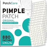 PatchCare 880pcs Pimple Patches, 4 Sizes Hydrocolloid Acne Patches for Face, Invisible Zit Stickers for Covering Pimples, Overnight Absorbs Spot Acne Patch with Tea Tree (880pcs)